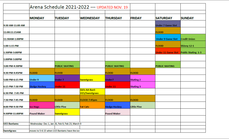 arena schedule updated nov 19